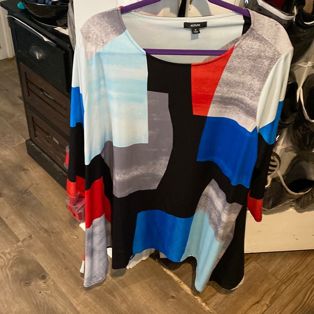 Alfani tunic in blue, black, red and light blue. 3x